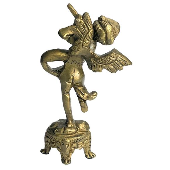 VTG Solid Brass CHERUB FIGURINE 6" Angel Plays Flute Paradigm Pedestal Boy Child - Picture 3 of 5